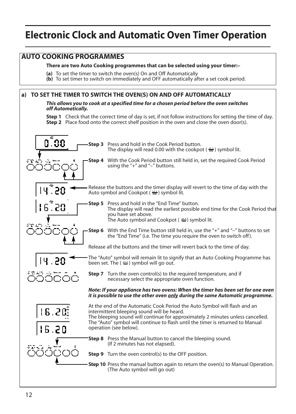 Auto cooking programmes | Creda E420E User Manual | Page 12 / 40