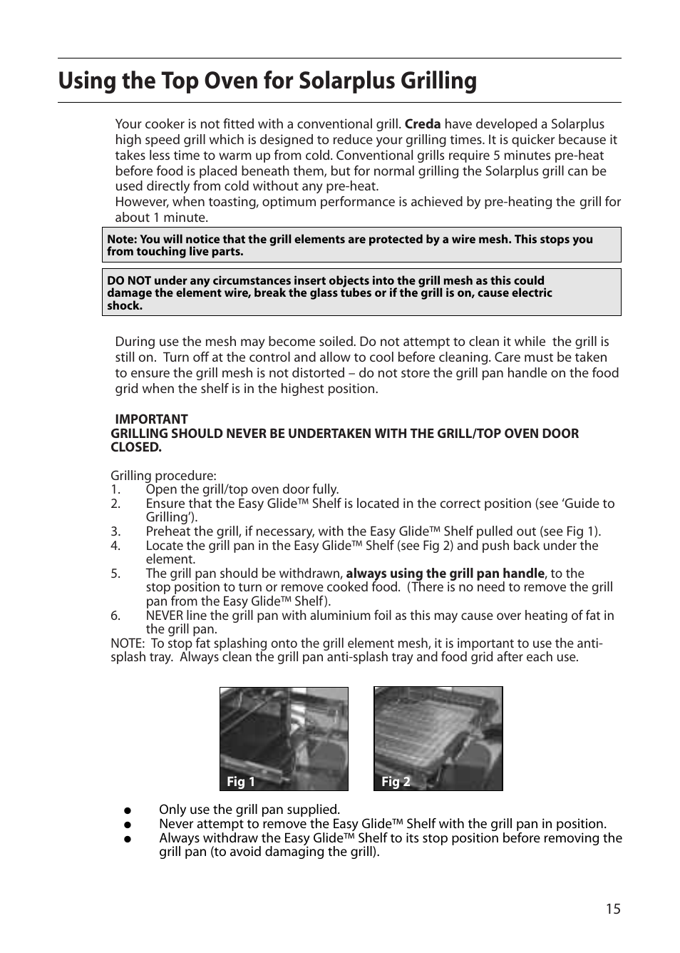 Using the top oven for solarplus grilling | Creda E420E User Manual | Page 15 / 40
