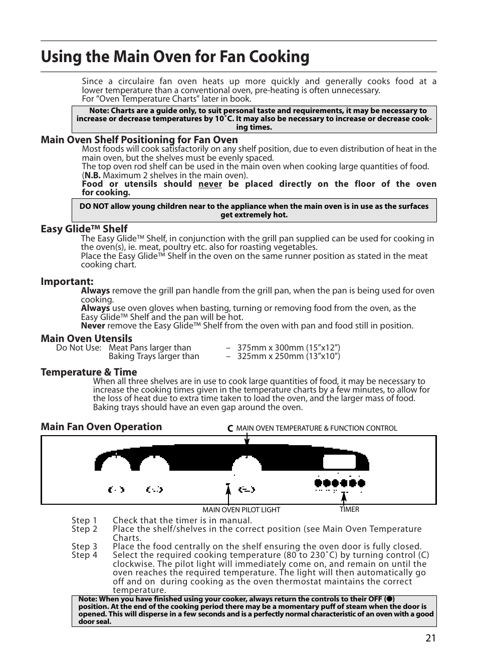 Using the main oven for fan cooking | Creda E420E User Manual | Page 21 / 40