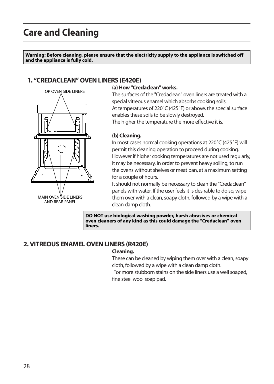 Care and cleaning | Creda E420E User Manual | Page 28 / 40
