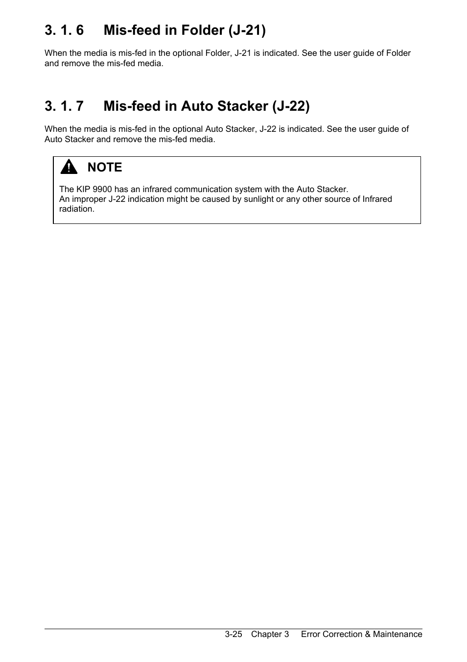 1. 6 mis-feed in folder (j-21), 1. 7 mis-feed in auto stacker (j-22) | KIP 9900 User Manual | Page 129 / 139
