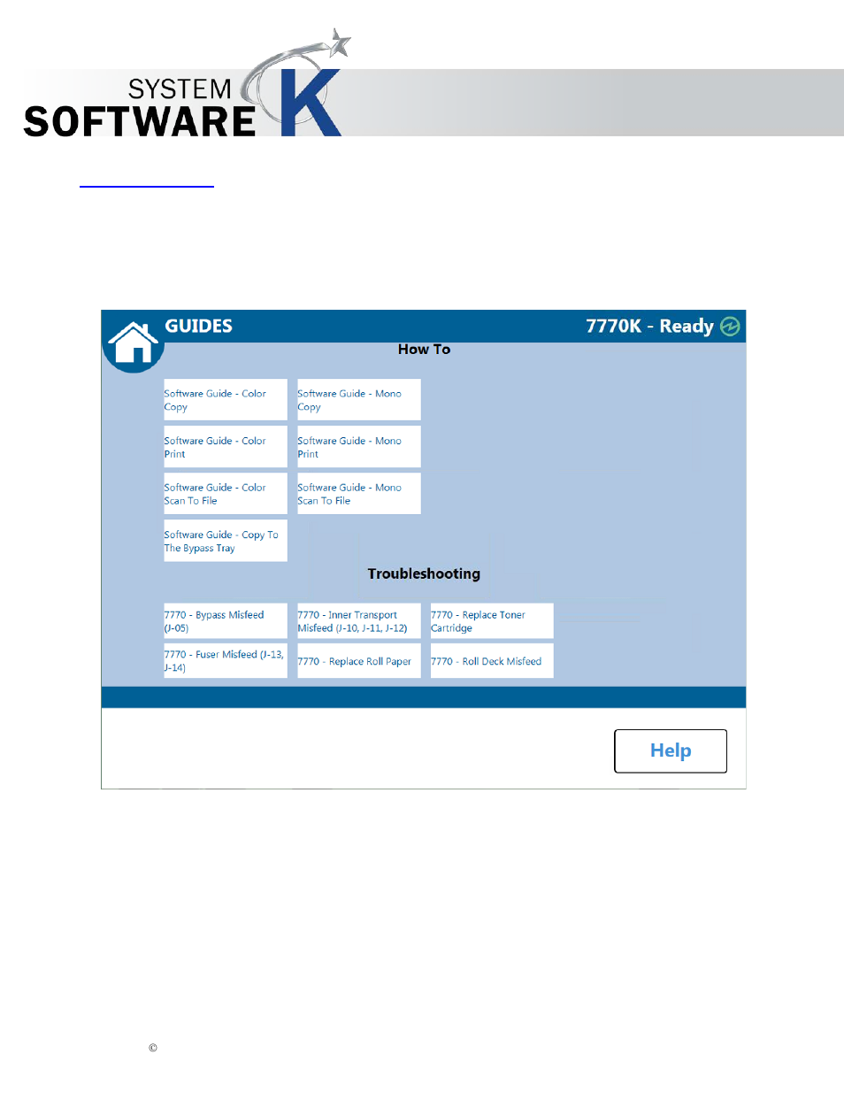 13 guides/help, Guides/help, Kip multi-touch user guide | KIP Multi-Touch User Manual | Page 54 / 78