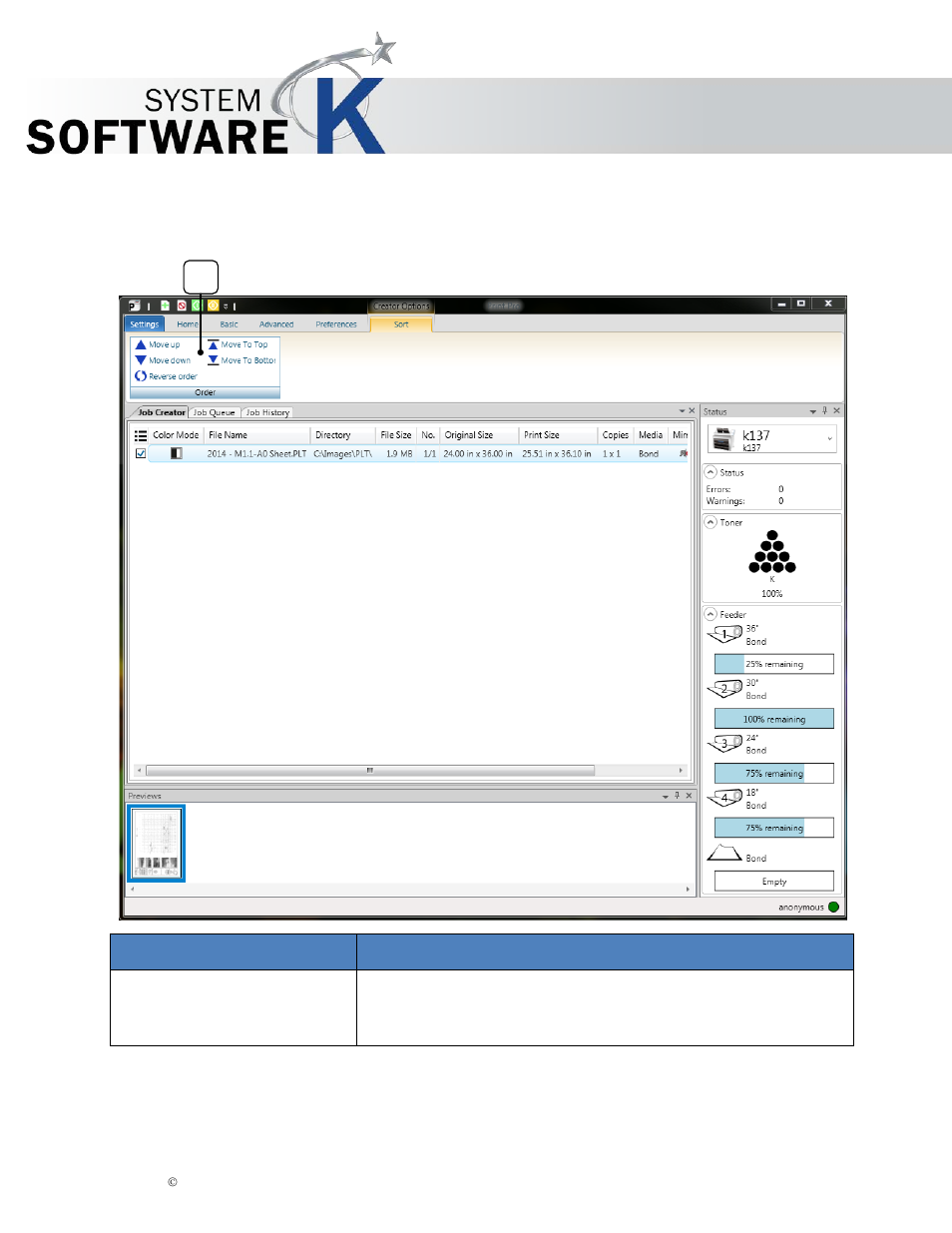 6 sort tab, Kip print pro user guide | KIP PrintPro User Manual | Page 13 / 102