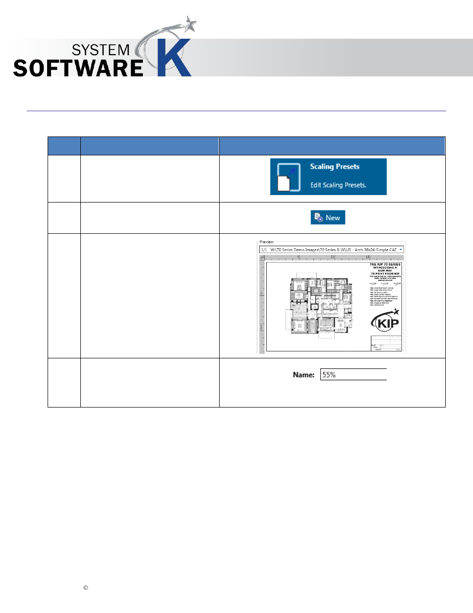 10 scaling presets, Scaling presets, Kip print pro user guide | KIP PrintPro User Manual | Page 60 / 102