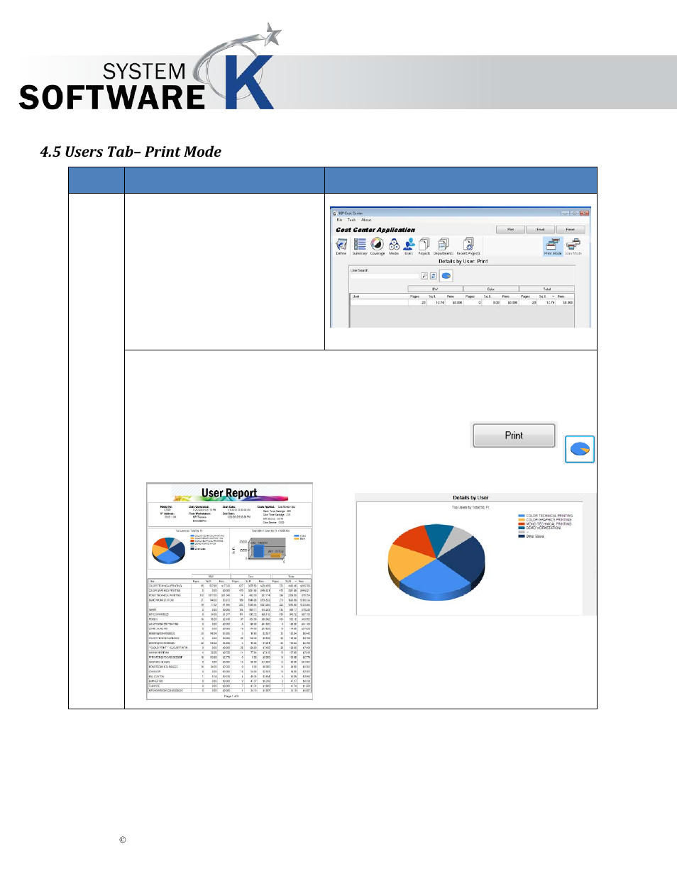 5 users tab– print mode, Kip cost center user guide | KIP Cost Center User Manual | Page 17 / 31