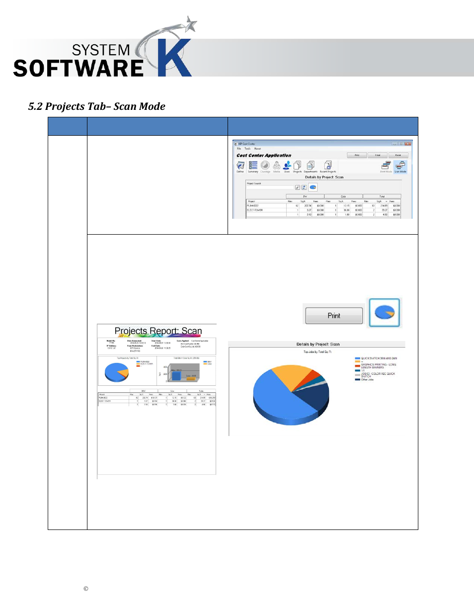 2 projects tab– scan mode, Kip cost center user guide | KIP Cost Center User Manual | Page 22 / 31