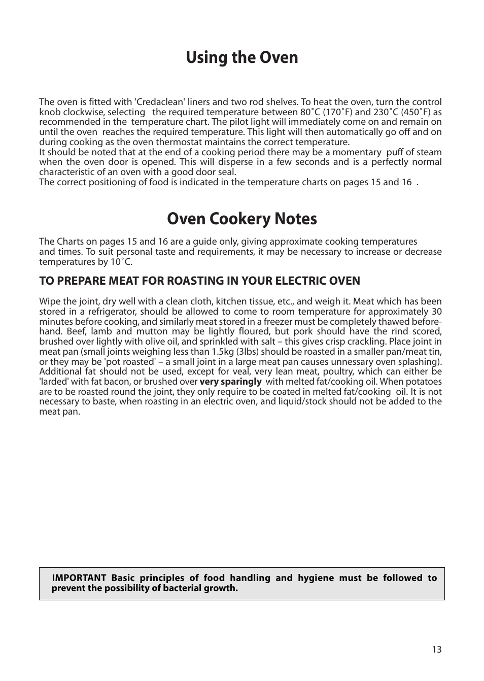 Using the oven | Creda H050E User Manual | Page 13 / 24
