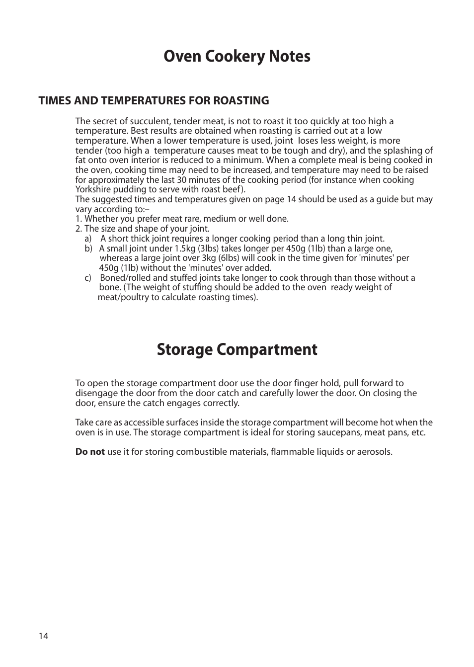 Storage compartment | Creda H050E User Manual | Page 14 / 24
