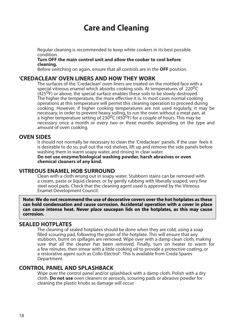 Care and cleaning | Creda H050E User Manual | Page 18 / 24