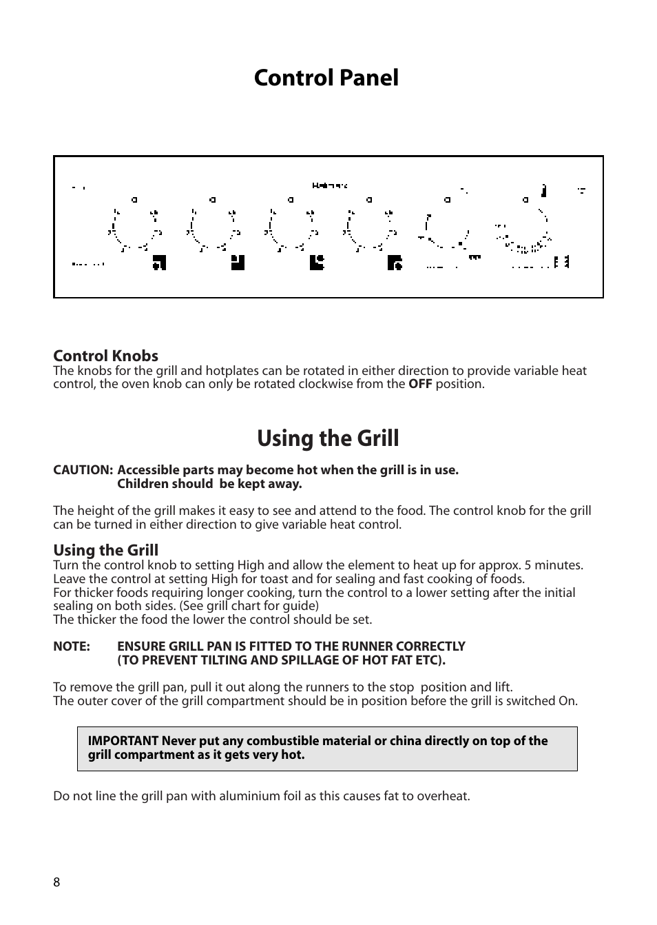 Using the grill, Control panel | Creda H050E User Manual | Page 8 / 24