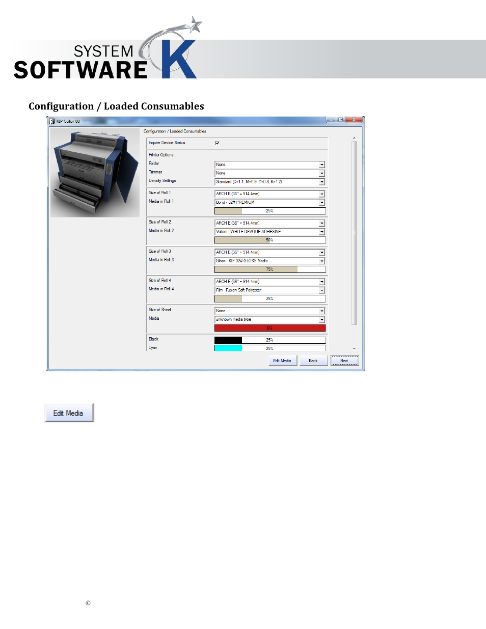 Configuration / loaded consumables, Onfiguration, Oaded | Onsumables, Kip graphics pro | KIP Graphics Pro User Manual | Page 17 / 99
