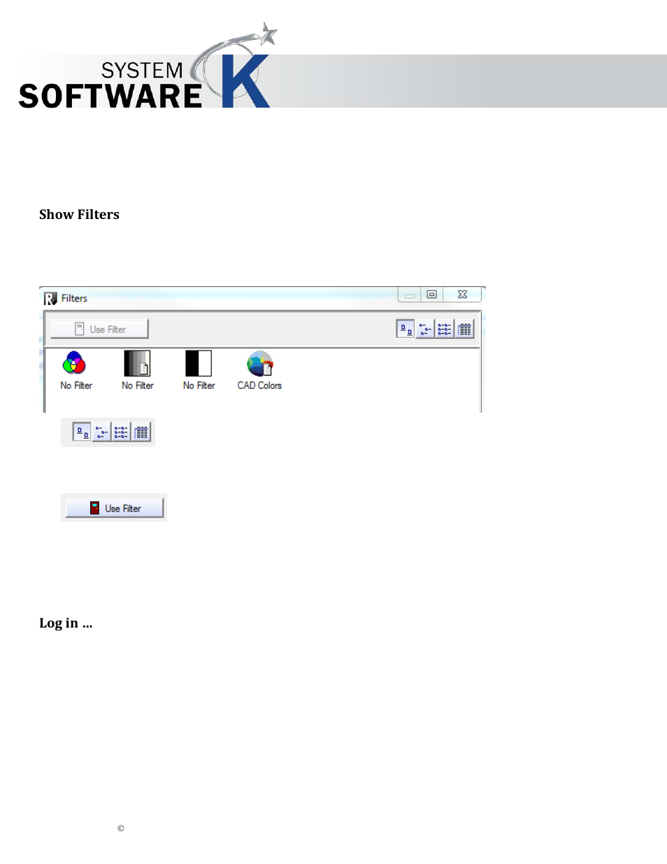 Show filters, Log in, Ilters | Og in, Kip graphics pro | KIP Graphics Pro User Manual | Page 39 / 99