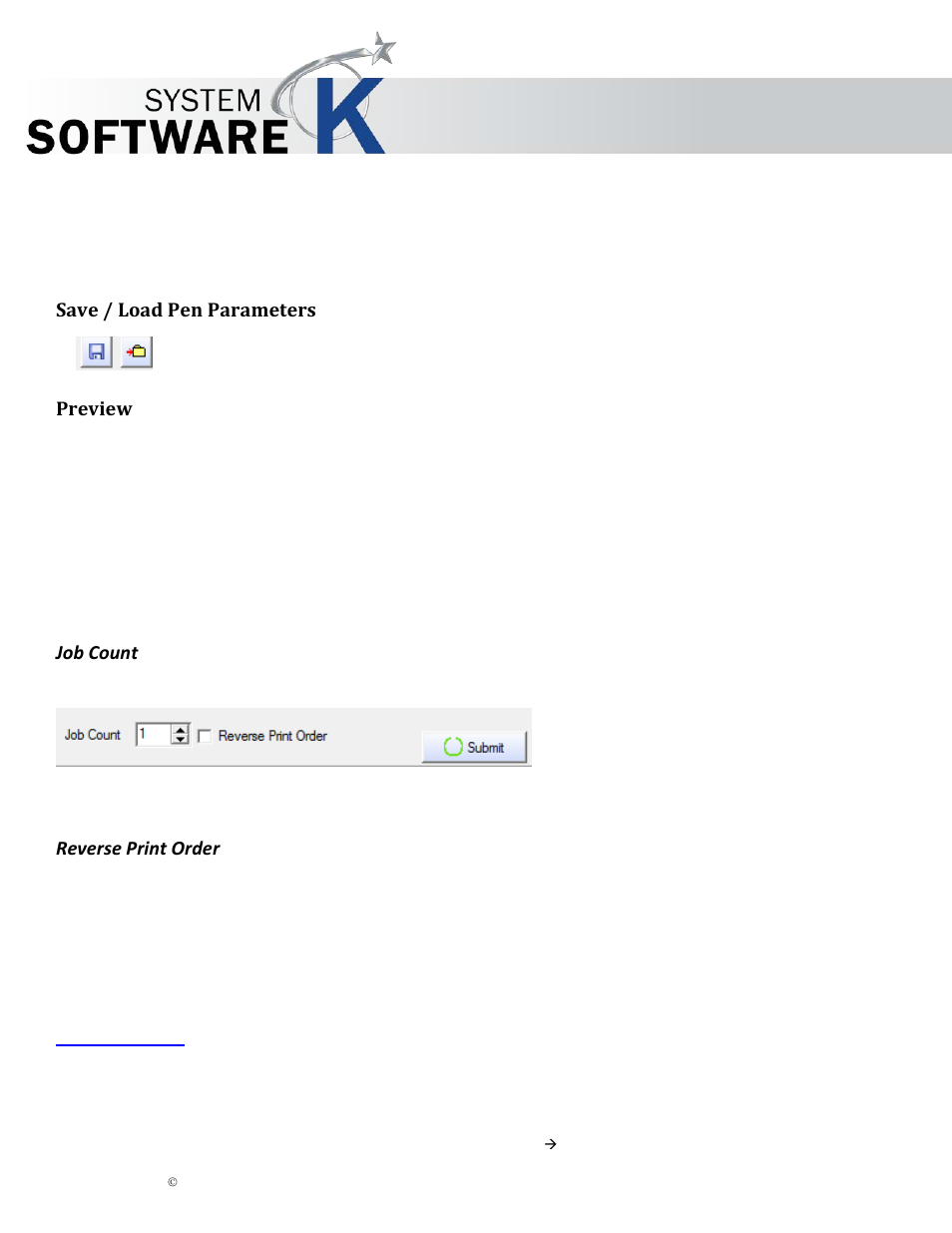 Save / load pen parameters, Preview, Job count | Reverse print order, Filter editor, Arameters, Review, Kip graphics pro | KIP Graphics Pro User Manual | Page 75 / 99