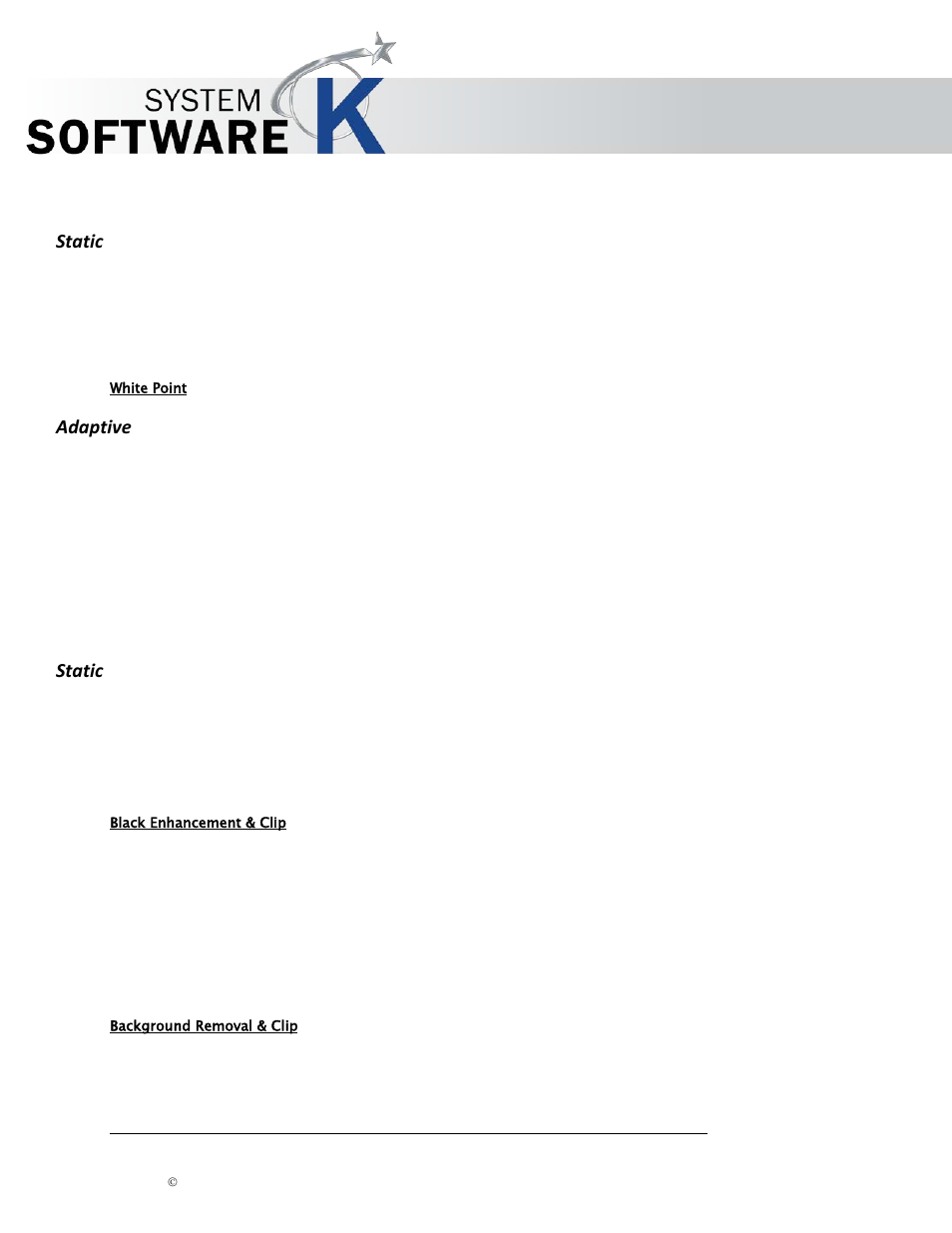 Static, White point, Adaptive | Black enhancement & clip, Background removal & clip, Kip graphics pro | KIP Graphics Pro User Manual | Page 80 / 99