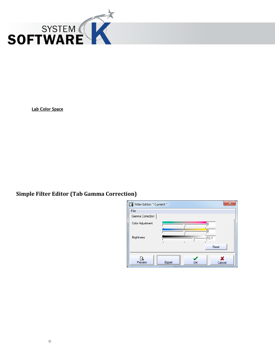 Lab color space, Simple filter editor (tab gamma correction), Imple | Ilter, Ditor, Amma, Orrection, Kip graphics pro | KIP Graphics Pro User Manual | Page 89 / 99