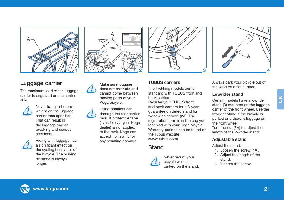 Luggage carrier, Stand | Koga GENERAL INSTRUCTION User Manual | Page 21 / 26