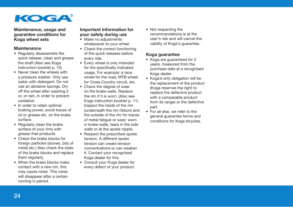 Koga GENERAL INSTRUCTION User Manual | Page 24 / 26