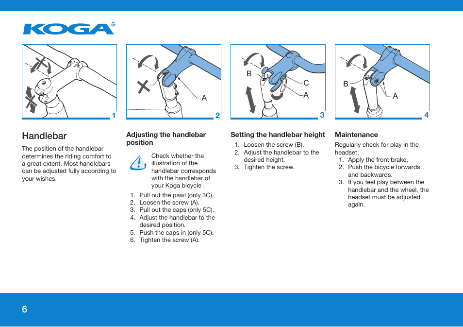 Handlebar | Koga GENERAL INSTRUCTION User Manual | Page 6 / 26