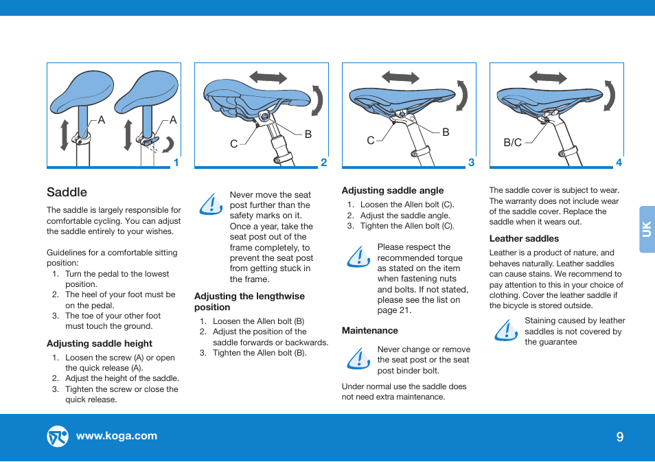 Saddle | Koga GENERAL INSTRUCTION User Manual | Page 9 / 26