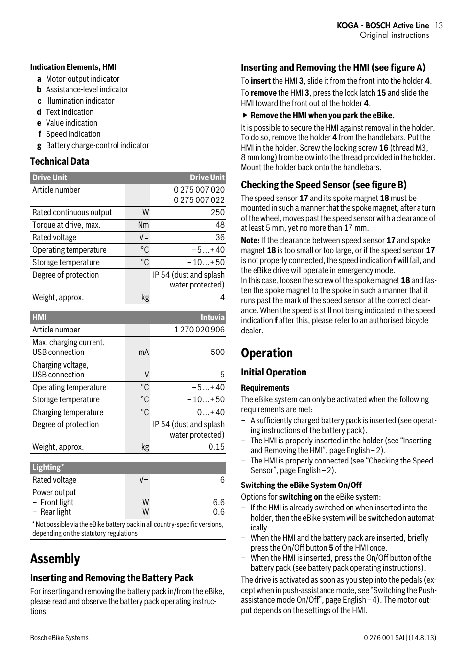 Assembly, Operation | Koga E-BIKE BOSCH User Manual | Page 11 / 24