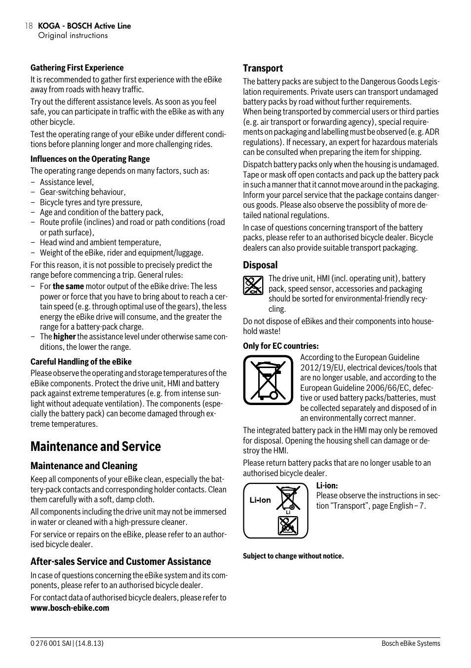 Maintenance and service | Koga E-BIKE BOSCH User Manual | Page 16 / 24