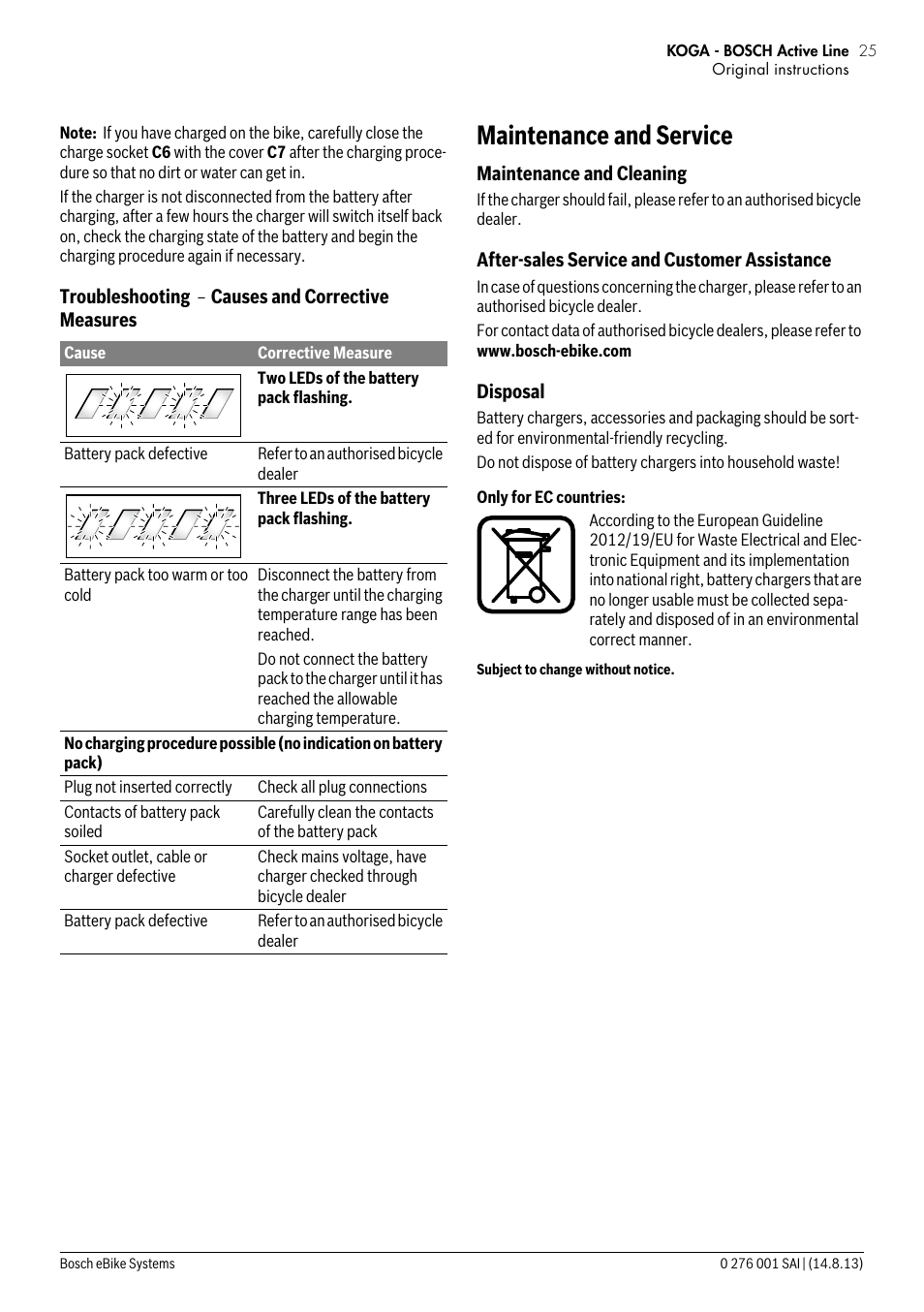 Operation, Maintenance and service | Koga E-BIKE BOSCH User Manual | Page 23 / 24