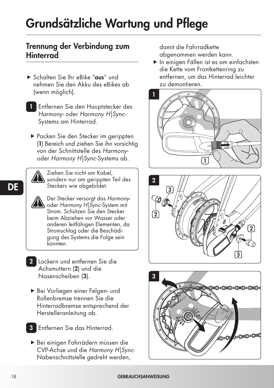 Grundsätzliche wartung und pflege, Trennung der verbindung zum hinterrad | Koga NuVinciHarmony - E-Nova NuVinci User Manual | Page 18 / 49