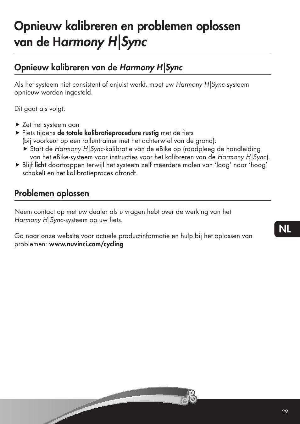 Armony h|sync, Opnieuw kalibreren en problemen oplossen van de h, Opnieuw kalibreren van de harmony h|sync | Problemen oplossen | Koga NuVinciHarmony - E-Nova NuVinci User Manual | Page 29 / 49