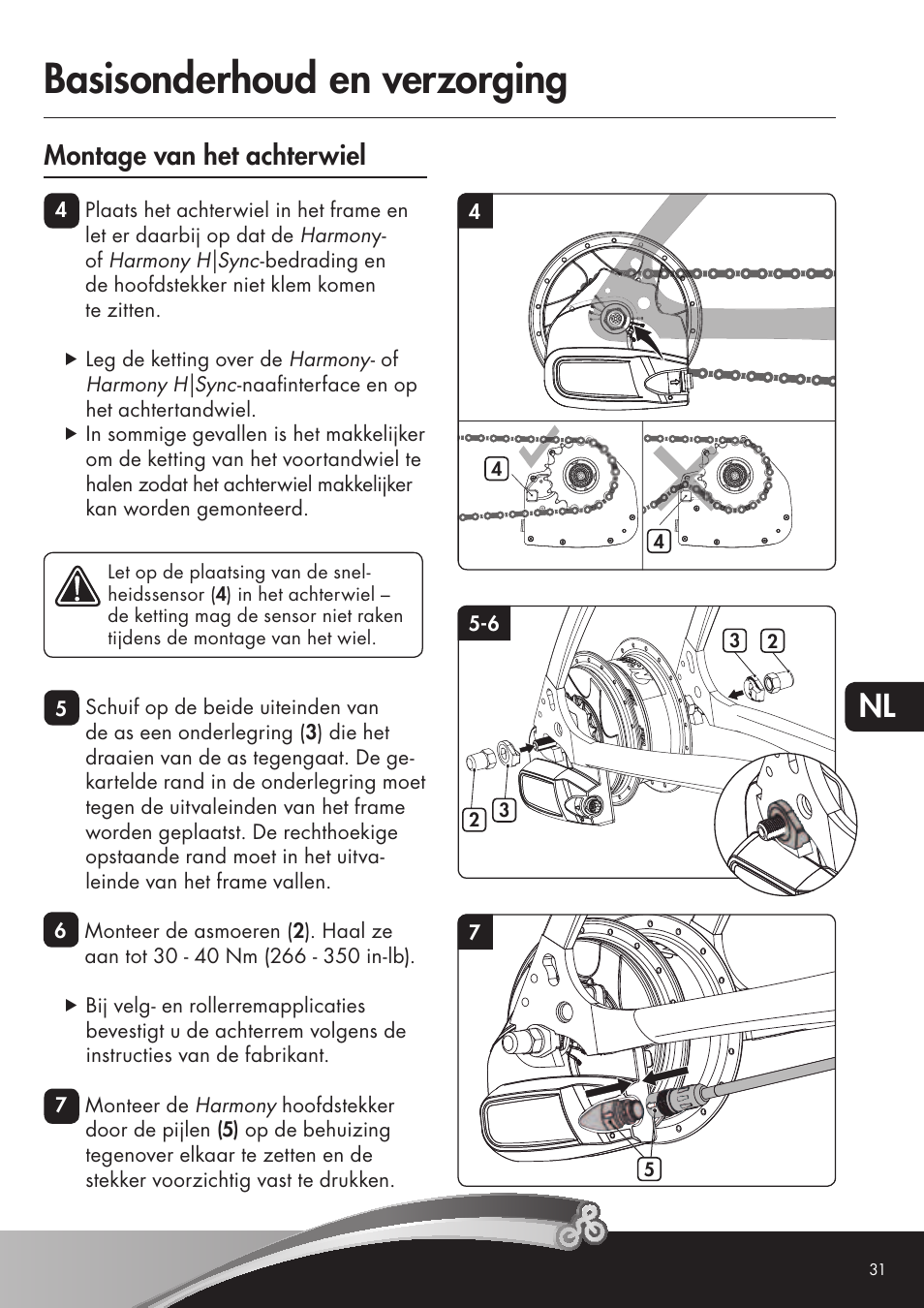 Basisonderhoud en verzorging, Montage van het achterwiel | Koga NuVinciHarmony - E-Nova NuVinci User Manual | Page 31 / 49