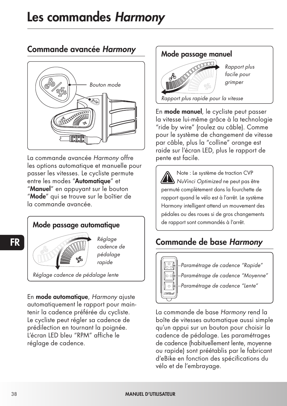 Les commandes harmony, Commande de base harmony, Commande avancée harmony | Koga NuVinciHarmony - E-Nova NuVinci User Manual | Page 38 / 49