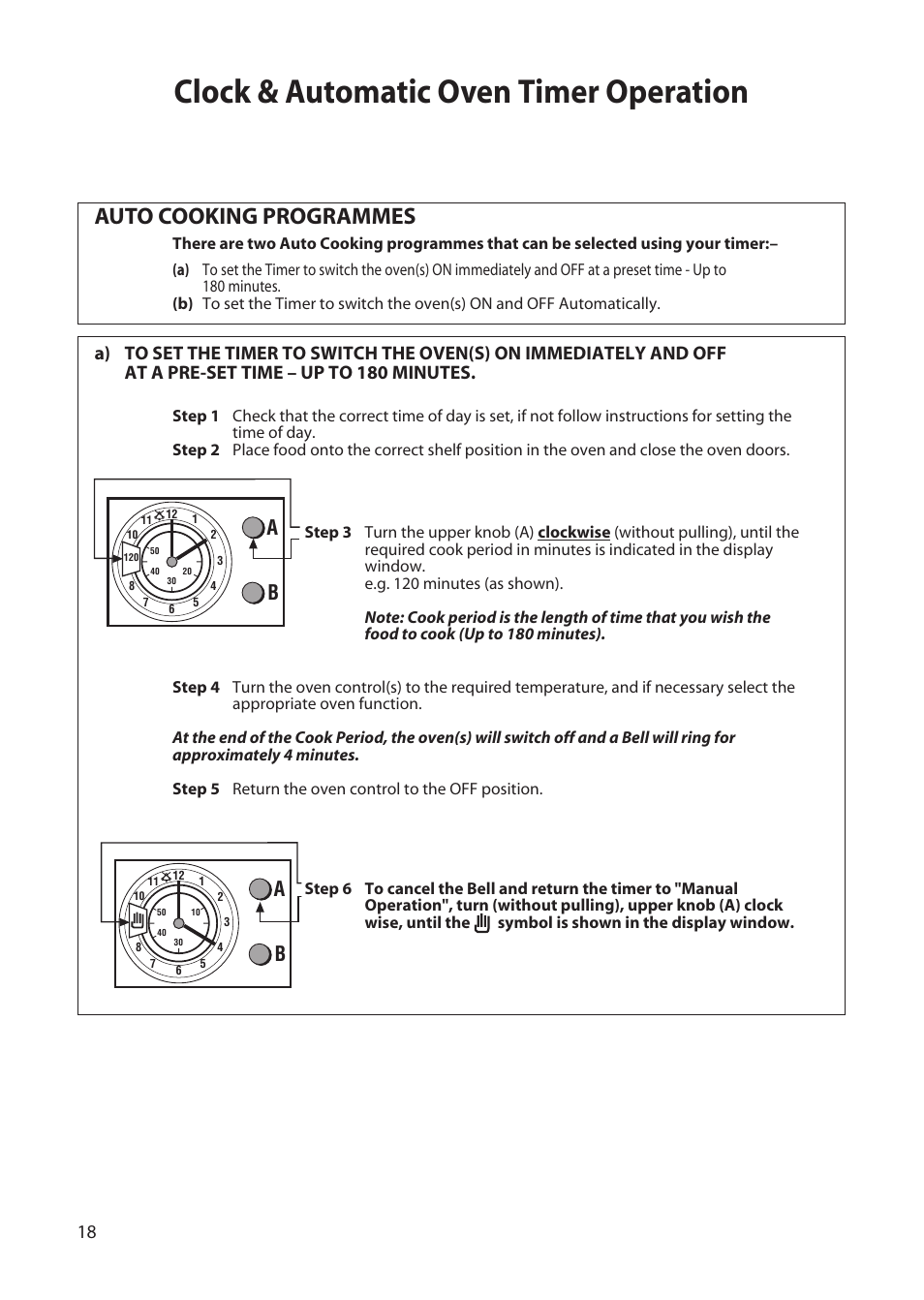 Clock & automatic oven timer operation, Auto cooking programmes | Creda H250E User Manual | Page 18 / 32