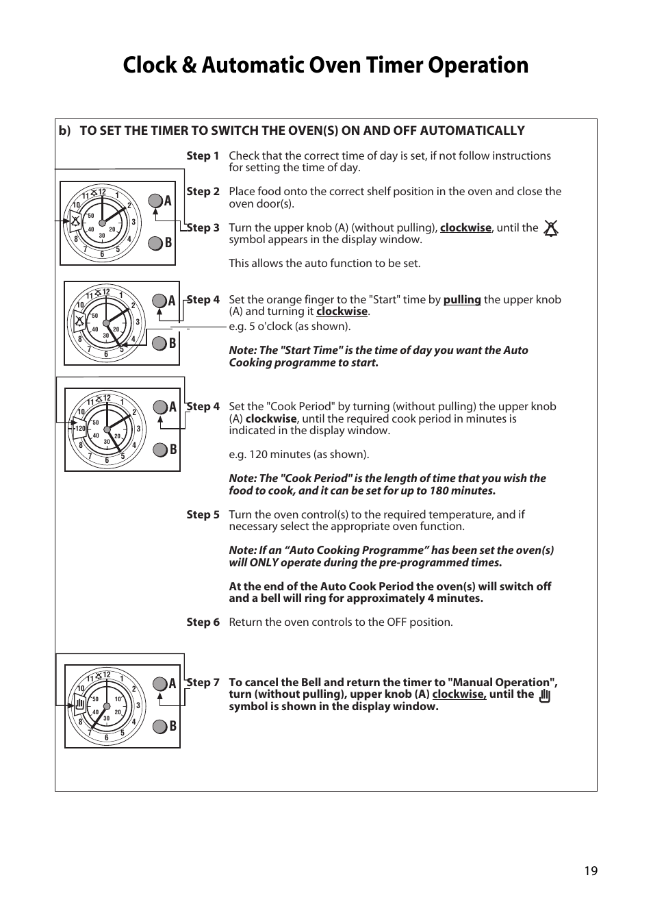 Clock & automatic oven timer operation | Creda H250E User Manual | Page 19 / 32