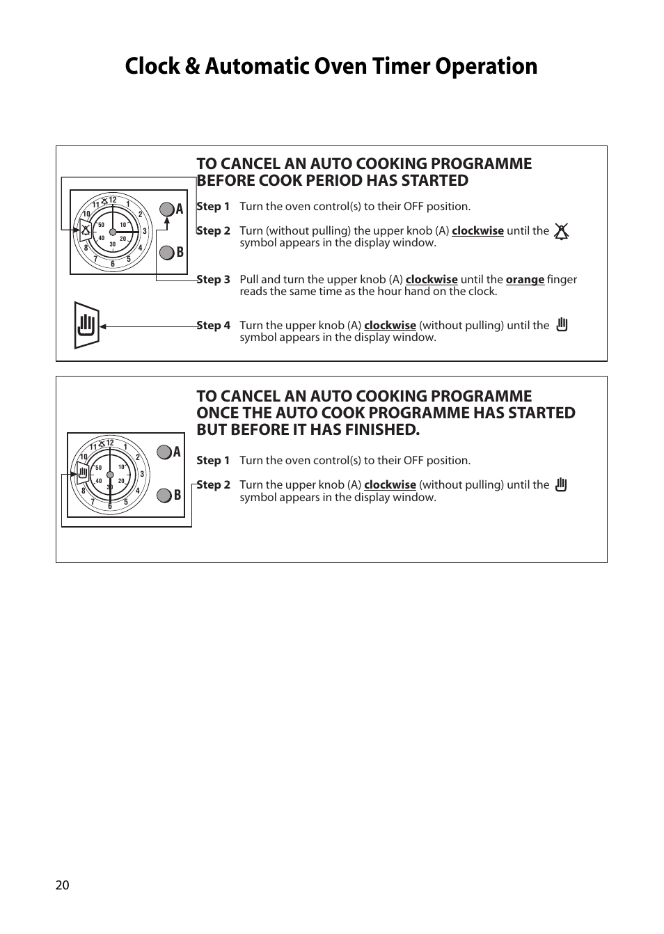 Clock & automatic oven timer operation | Creda H250E User Manual | Page 20 / 32