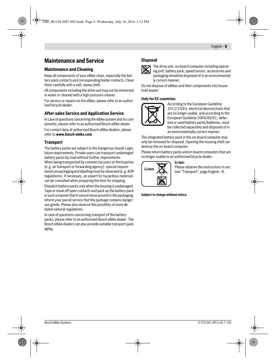Maintenance and service | Koga Performance line - E-lement 2015 E-XLR8 User Manual | Page 16 / 23