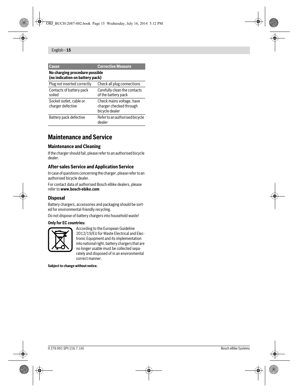 Maintenance and service | Koga Performance line - E-lement 2015 E-XLR8 User Manual | Page 23 / 23