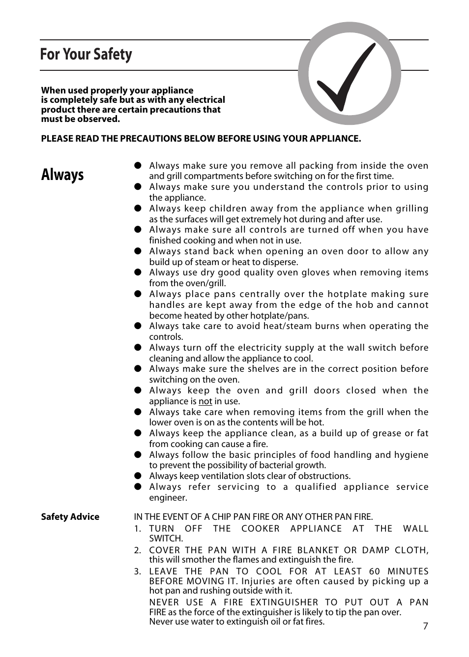 For your safety, Always | Creda X252E User Manual | Page 7 / 28