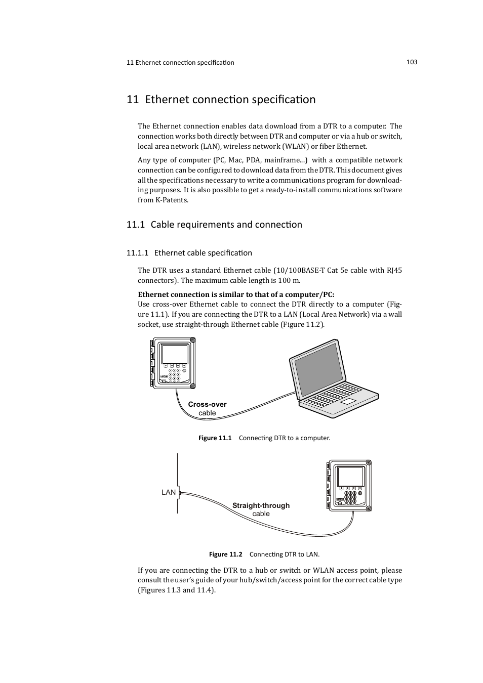 11 ethernet connection speciﬁcation, 1 cable requirements and connection | K-Patents PR-21-S User Manual | Page 109 / 129