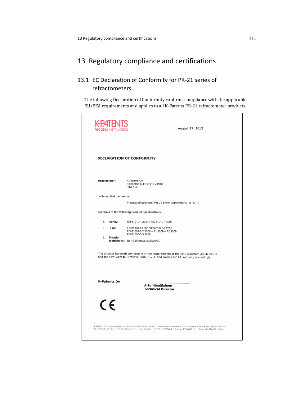 13 regulatory compliance and certiﬁcations | K-Patents PR-21-S User Manual | Page 127 / 129