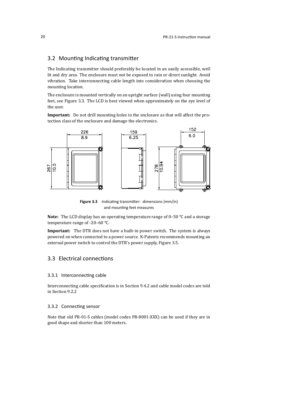 2 mounting indicating transmitter, 3 electrical connections | K-Patents PR-21-S User Manual | Page 26 / 129