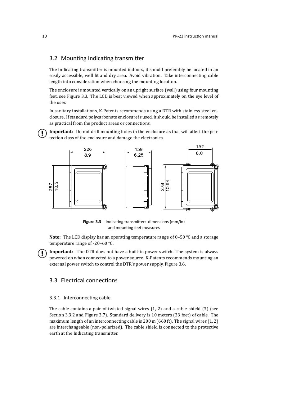2 mounting indicating transmitter, 3 electrical connections | K-Patents PR-23 User Manual | Page 18 / 213