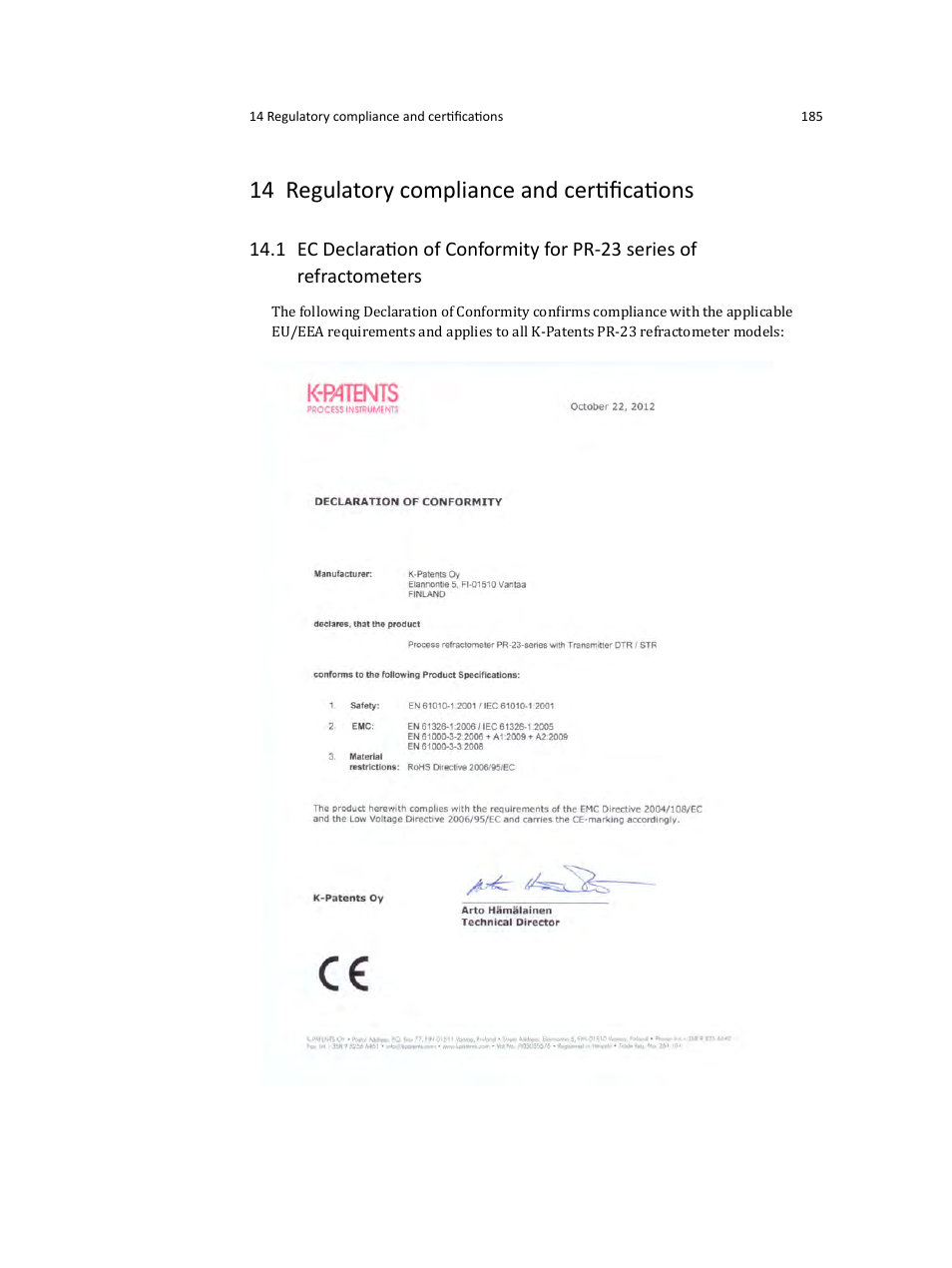 14 regulatory compliance and certiﬁcations | K-Patents PR-23 User Manual | Page 193 / 213