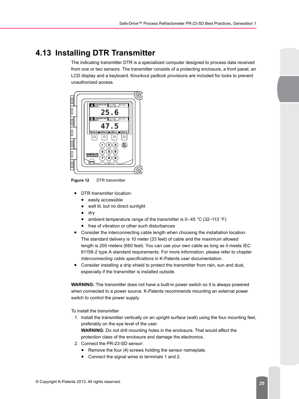 13 installing dtr transmitter | K-Patents PR-23-SD Generation 1 User Manual | Page 25 / 37