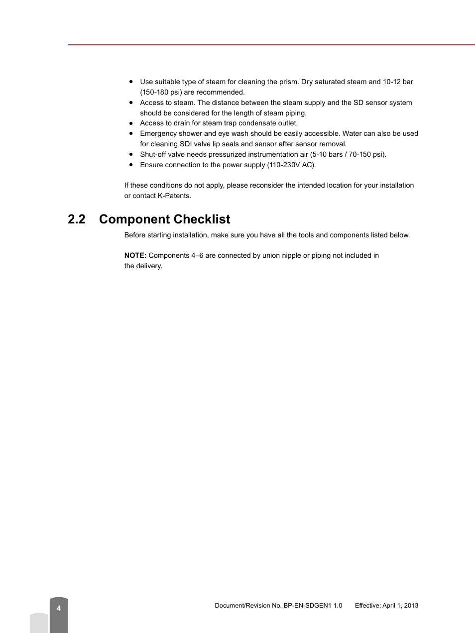 2 component checklist | K-Patents PR-23-SD Generation 1 User Manual | Page 4 / 37