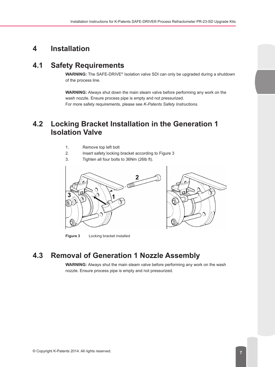 4installation 4.1 safety requirements, 3 removal of generation 1 nozzle assembly | K-Patents SAFE-DRIVE User Manual | Page 7 / 10