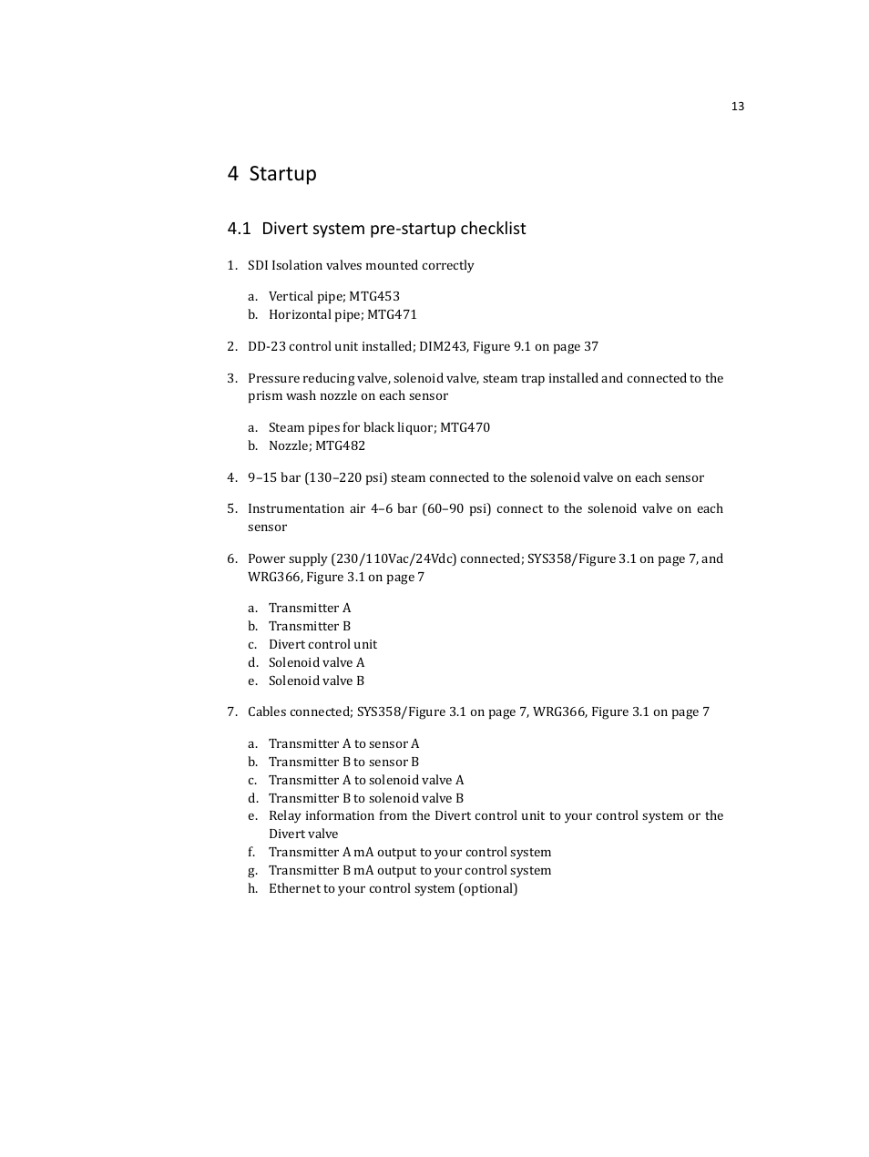 4 startup, 1 divert system pre-startup checklist | K-Patents DD-23 User Manual | Page 17 / 50
