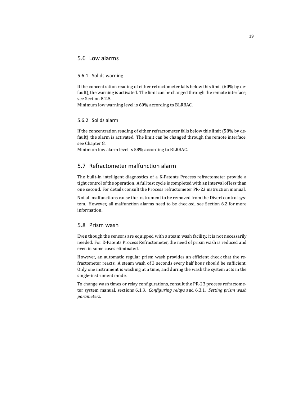 6 low alarms, 7 refractometer malfunction alarm, 8 prism wash | K-Patents DD-23 User Manual | Page 23 / 50