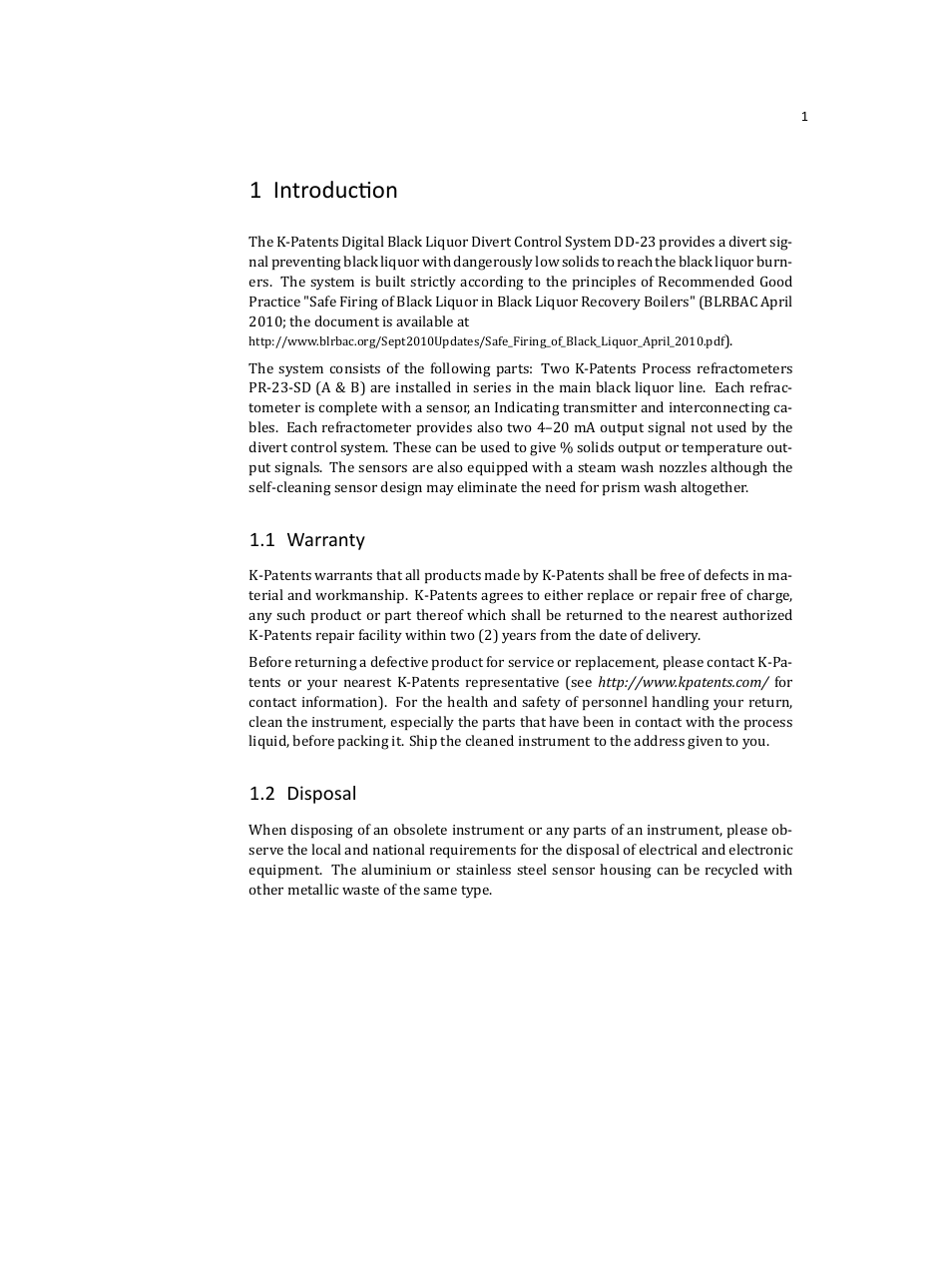 1 introduction, 1 warranty, 2 disposal | K-Patents DD-23 User Manual | Page 5 / 50