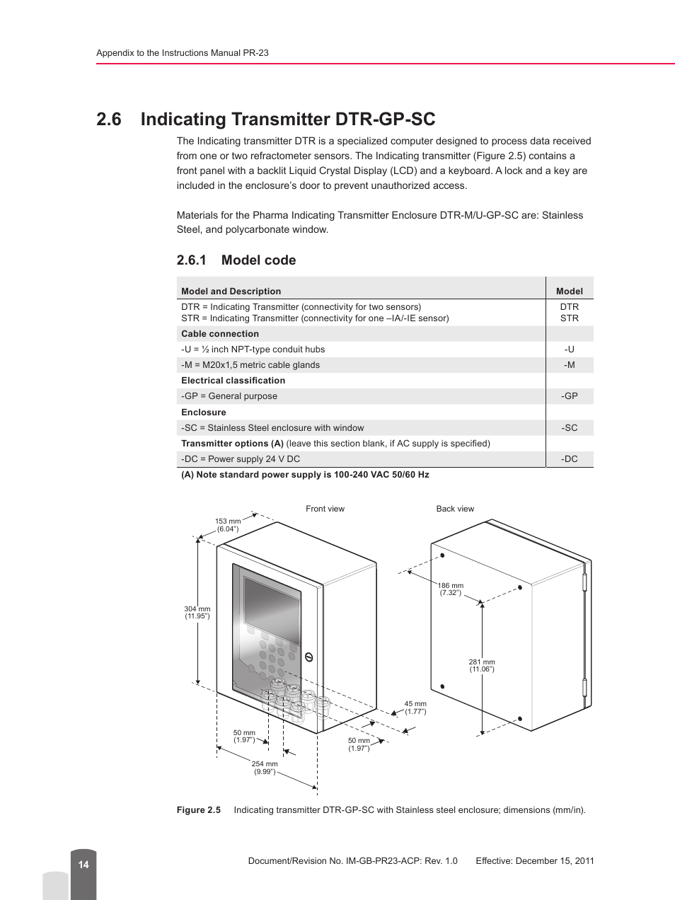 6 indicating transmitter dtr-gp-sc, 1 model code | K-Patents PR-23 for K-Patents User Manual | Page 14 / 62