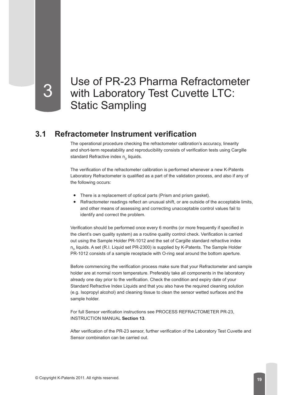 1 refractometer instrument verification | K-Patents PR-23 for K-Patents User Manual | Page 19 / 62