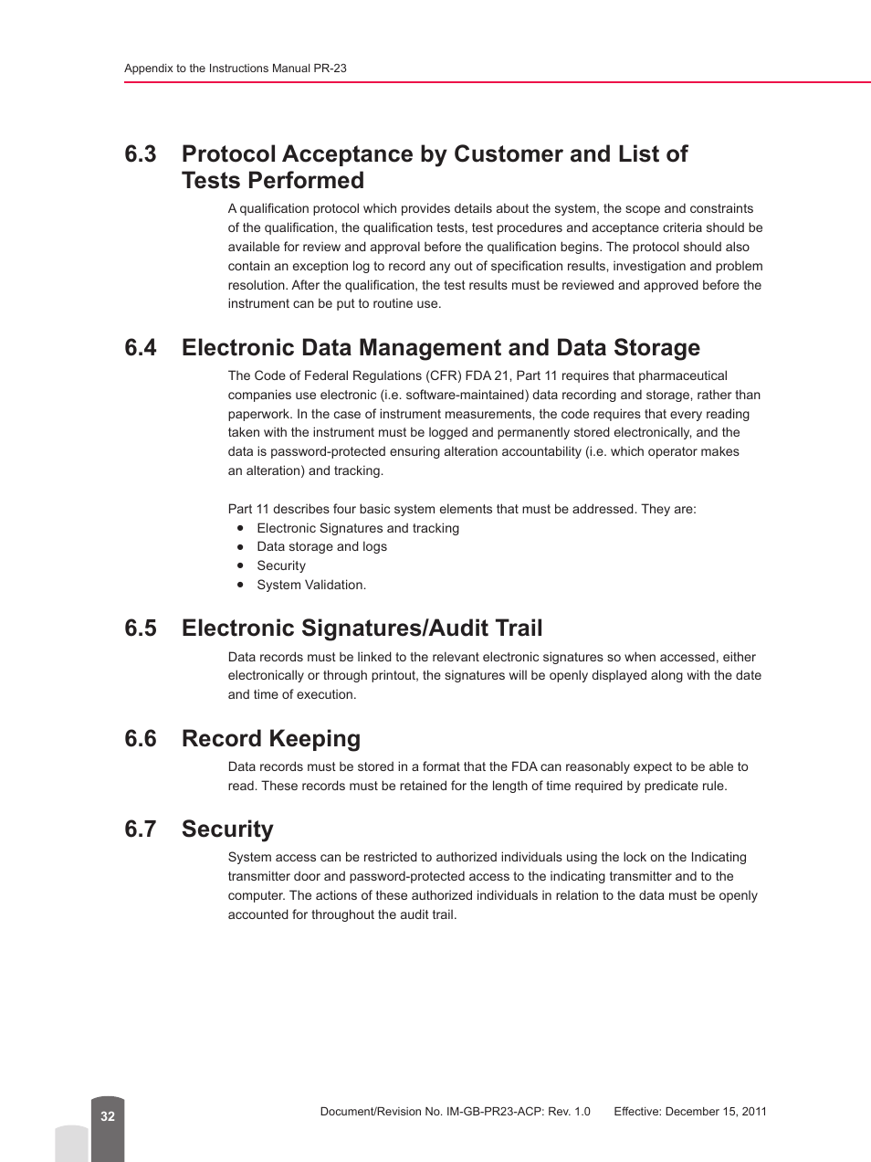 4 electronic data management and data storage, 5 electronic signatures/audit trail, 6 record keeping | 7 security | K-Patents PR-23 for K-Patents User Manual | Page 32 / 62